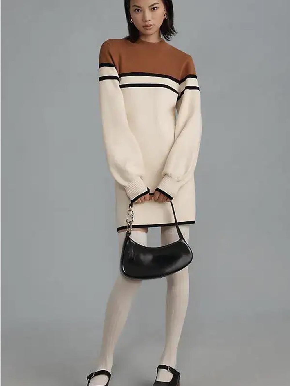 Maeve/Anthropologie Cream and Rust Colorblock Mini Sweater Dress - M